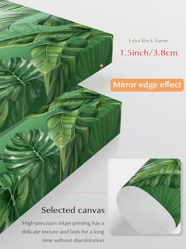 NuYeBiofx Botanical Rainforest Plants Canvas Wall Art Prints,40"x28" Framed Picture Artwork Watercolor Tropical Banana Leaves Printed Canvas Oil Painting for Living Room Bedroom Office,Ready to Hang