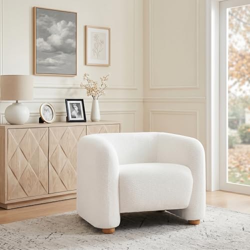 40" Barrel Chairs Oversized Modern Accent Chair Crate and Barrel Furniture for Living Room Bedroom Apartment .(Cream)