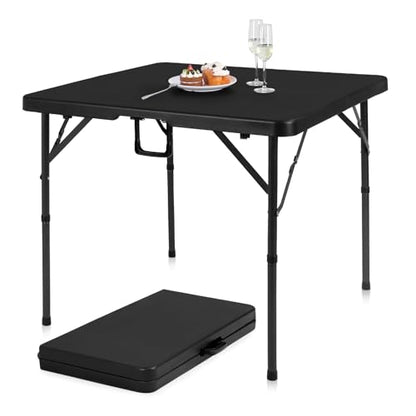 34" Folding Card Table Square Foldable Table Plastic Portable with Detachable Legs, Dual Height Adjustable, Heavy-Duty Indoor Outdoor Dining, Game, Picnic, Mahjong Tables-Black