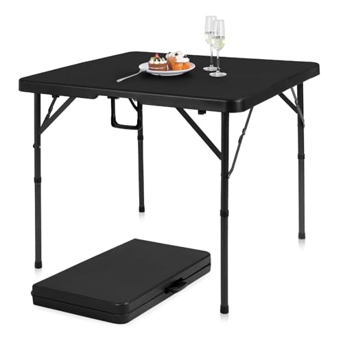 34" Folding Card Table Square Foldable Table Plastic Portable with Detachable Legs, Dual Height Adjustable, Heavy-Duty Indoor Outdoor Dining, Game, Picnic, Mahjong Tables-Black