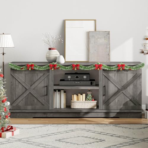 Farmhouse TV Stand for 65 Inch TV, Double Barn Doors, Rustic Grey, view 5