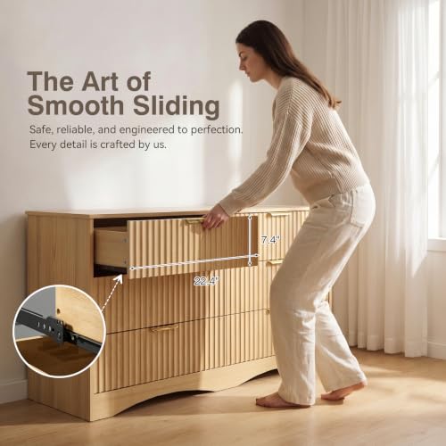 Dresser for Bedroom, 47.2" Fluted Wood Chest of Drawers, Natural, view 6