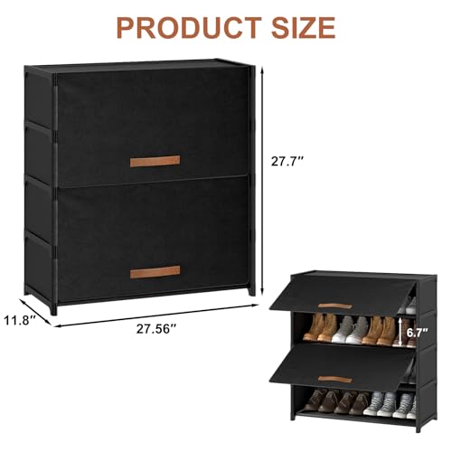 5 Tier Shoe Cabinet with Door, 20-Pair Storage, Black, view 4