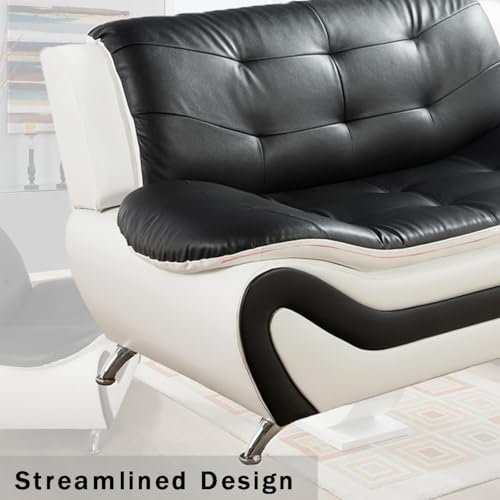 Leather Couches, Living Room Couch Set, Sofa for Bedroom, Apartment, Living Room Furniture Sets a-Leather (Black&White, Sofa+Loveseat+Chair)