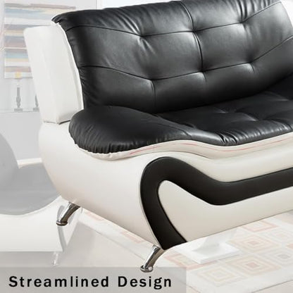 Leather Couches, Living Room Couch Set, Sofa for Bedroom, Apartment, Living Room Furniture Sets a-Leather (Black&White, Sofa+Loveseat+Chair)
