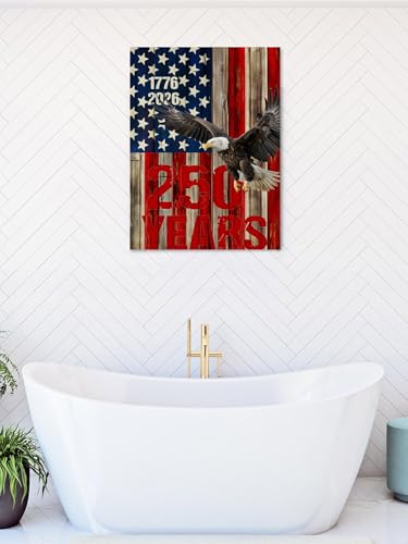 NuYeBiofx 250 Years Anniversary Eagle Canvas Wall Art Prints,40"x28" Framed Picture Artwork Patriotic Star Stripe Flag Printed Canvas Oil Painting for Living Room Bedroom Office,Ready to Hang