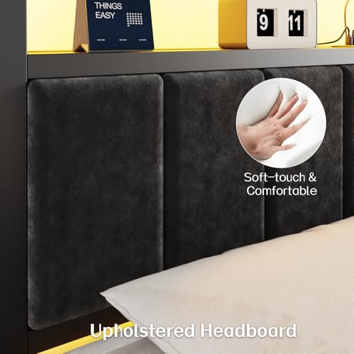 Queen Size Bed Frame with LED Lights & Charging Station, view 7