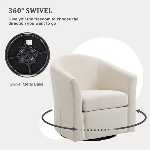 360° Swivel Barrel Accent Chair, Modern Round Arm Chair Upholstered Club Armchair, Single Sofa Seating in Fabric for Living Room, Bedroom (Beige)