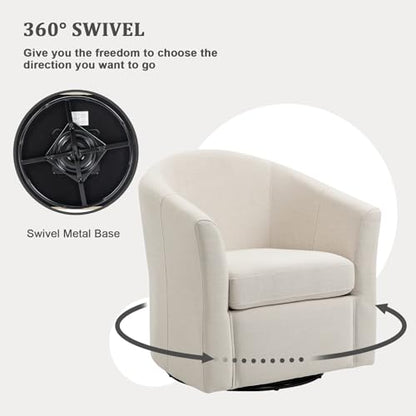 360° Swivel Barrel Accent Chair, Modern Round Arm Chair Upholstered Club Armchair, Single Sofa Seating in Fabric for Living Room, Bedroom (Beige)