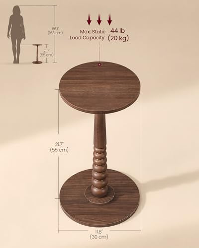 VASAGLE Round Side Table, Small Drink End Table, Solid Wood Leg | Accent Nightstand, Mid-Century Modern, for Living Room Bedroom, Chestnut Walnut, MARIEL Collection, ULET293KX01S