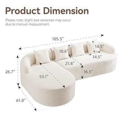105.5" Boneless Curved Couch, L Shaped 4-Seater Cloud Couch with Deep Seat Chaise, Oversized Curved Sofa, Chenille Modular Sectional Couches for Living Room, No Assembly, Beige