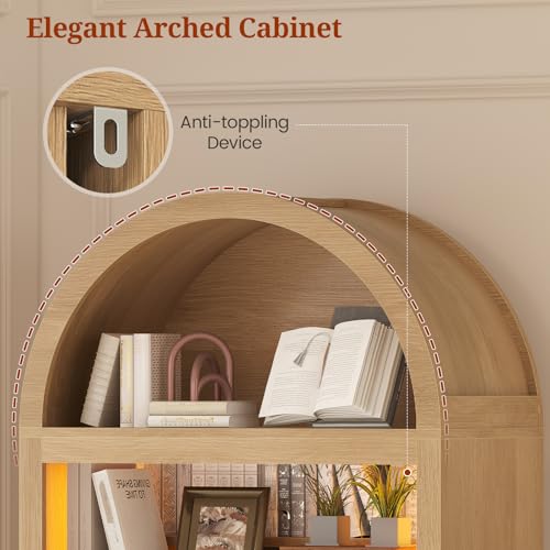 79.4" Tall Arched Cabinet, Bookcase with Storage, view 6