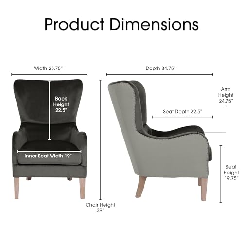Modern Farmhouse Wingback Chair, Dark Gray/Gray