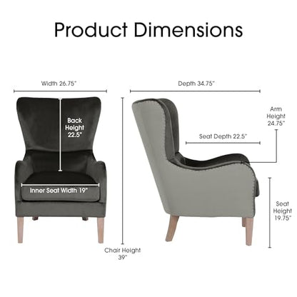 Modern Farmhouse Wingback Chair, Dark Gray/Gray