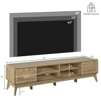70" Mid Century TV Stand for Living Room w/Sliding Barn Door, Oak, view 3