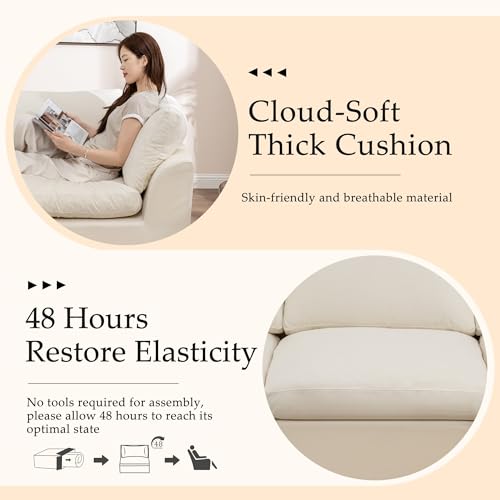 112" Cloud Sectional Couches for Living Room, Modern Modular Sectional Sofa with Ottoman, Boneless Cloud Couch with Comfy Deep Seats, Fluffy Chenille L-Shape Sofa Couch for Living Room, Beige