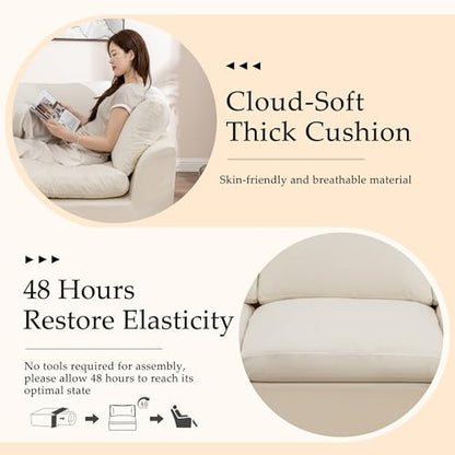 112" Cloud Sectional Couches for Living Room, Modern Modular Sectional Sofa with Ottoman, Boneless Cloud Couch with Comfy Deep Seats, Fluffy Chenille L-Shape Sofa Couch for Living Room, Beige