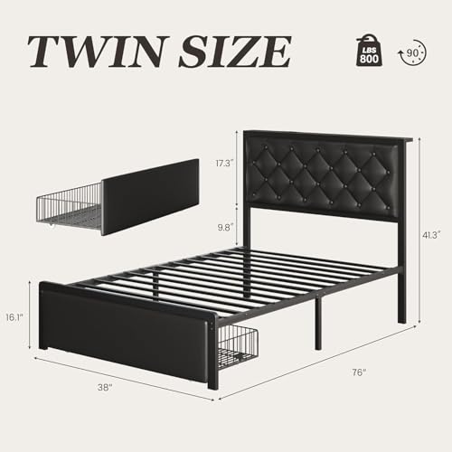 No box spring metal bed black, view 3
