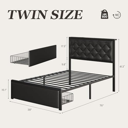 No box spring metal bed black, view 3