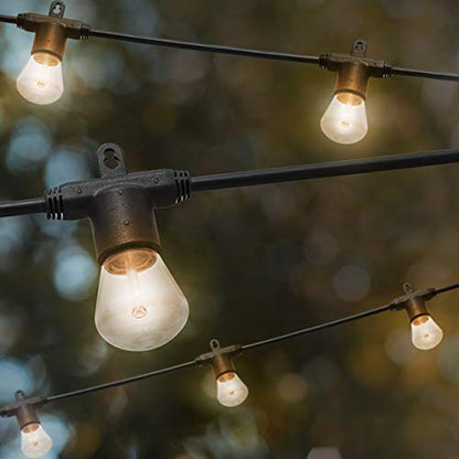 LED Bistro Outdoor String Lights, 48ft, 24 Shatter Resistant Lifetime Bulbs, 2200K Warm White, Weather Resistant, Indoor/Outdoor, Commercial Grade, Perfect for Backyard, Porch, Patio, 38357