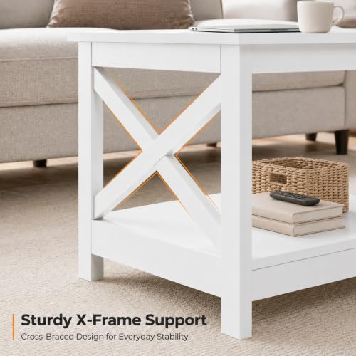 White Coffee Table for Living Room, X-Design Storage Shelf, 39.5", view 5