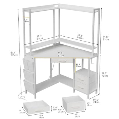 Corner Desk with Drawers Shelves, Office Desk with Hutch, view 3
