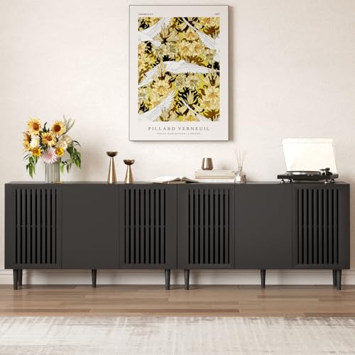 94in Black Buffet Cabinet Set of 2, Modern Wood Sideboard TV Stand, view 8