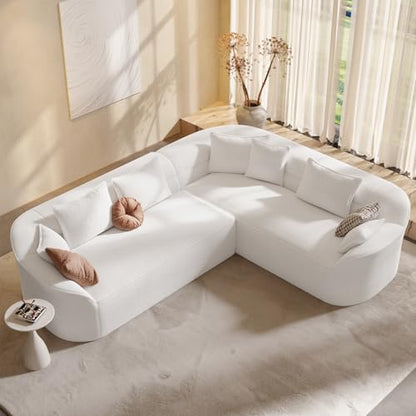110'' Luxury Modern Curved Sectional Sofa, Oversized Chenille Cloud Couch for Living Room, Comfy Luxury L-Shaped Boneless Sofa with Extra Deep Seat, Tool-Free Assembly, Snow White