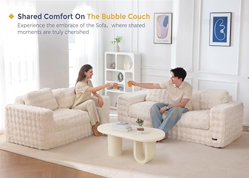 Loveseat Sofa Couch, Upholstered Bean Bag Chair Cloud Seat for Adults, Boneless Couch with Cushion & Pillows, Sofa in A Box, No Assembly Required, Bubble Beige, 2-Seat