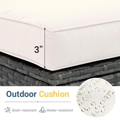 5 Piece Outdoor Patio Furniture Set, All Weather Wicker Rattan Sectional Sofa Conversation Set with Cushions & Glass Coffee Table, Ideal for Porch Garden Balcony Backyard, Beige