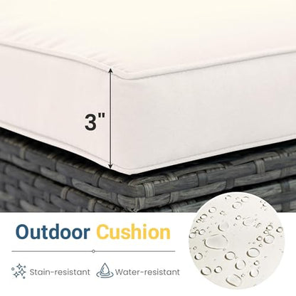 5 Piece Outdoor Patio Furniture Set, All Weather Wicker Rattan Sectional Sofa Conversation Set with Cushions & Glass Coffee Table, Ideal for Porch Garden Balcony Backyard, Beige