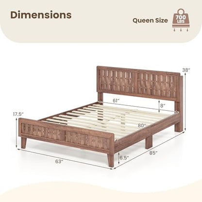 Wood Queen Size Bed Frame with Woven Headboard, view 3