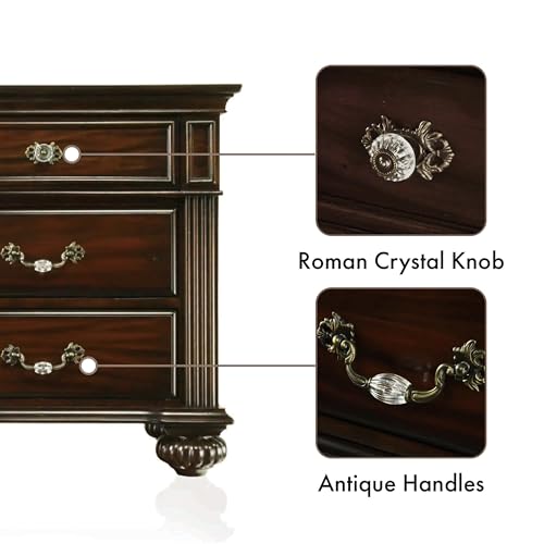 Syracuse 6-Piece Traditional Solid Wood Bedroom Set with Chest, Mirrored-Dresser and 2 Nightstands, Box Spring Required for Bedroom, Guest Room, Queen, Walnut