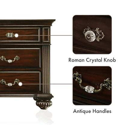 Syracuse 6-Piece Traditional Solid Wood Bedroom Set with Chest, Mirrored-Dresser and 2 Nightstands, Box Spring Required for Bedroom, Guest Room, Queen, Walnut
