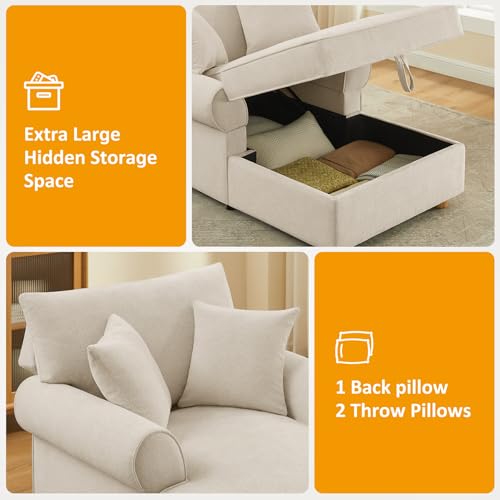 63.78" Oversized Chaise Lounge Chair with Storage, Chenille Beige, view 4