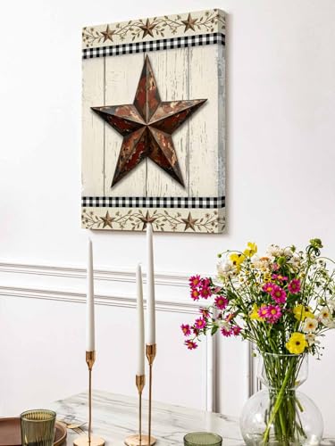 NuYeBiofx Farmhouse Country Western Star Canvas Wall Art Prints,30"x20" Framed Picture Artwork Retro Wood Board Printed Canvas Oil Painting for Living Room Bedroom Office,Ready to Hang