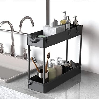 Slim Storage Cart 4 Tier,Bathroom Organizer Rolling Utility,Mobile Shelving Unit Slide Out for Office, Kitchen, Laundry Room & Narrow Places,Black