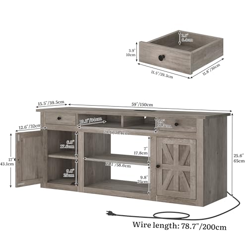 Farmhouse TV Stand with Storage Cabinets for 65" TV, Washed Gray, view 3