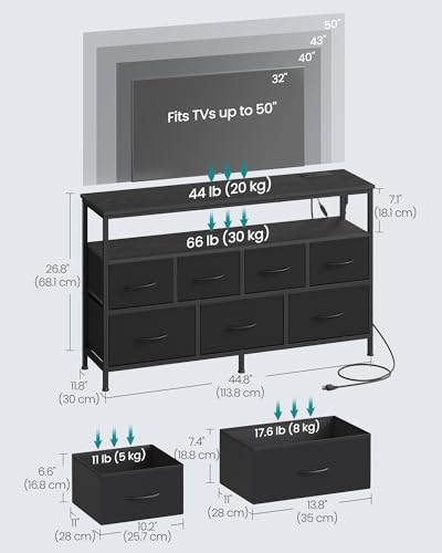 Dresser with App-Controlled LED Lights, 7 Fabric Drawers Dresser, view 3
