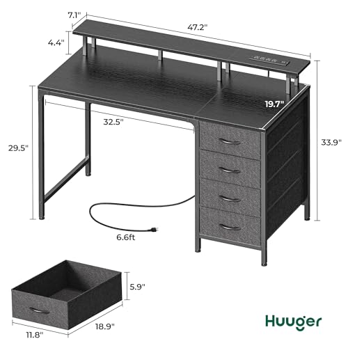 47 Inch Computer Desk with Power Outlets and LED Lights, view 3