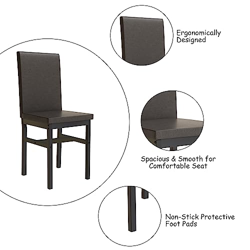 Dining Table Set for 4, Modern Kitchen & Dining Room Sets Faux Marble Table with 4 Leather Chairs for Small Space, Home Kitchen, Apartment, Brown