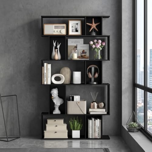 5-Tier Geometric Bookshelf w/Anti-tip Kit & 5 Closed-Back Cubbies, view 2