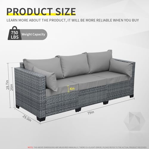 Wicker Patio Couch Outdoor 3-seat Sofa with All-Weather Rattan Deep Seater Outdoor Couch with Anti-Slip Cushions and Furniture Cover, Light Grey