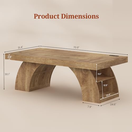 70.9 Inch Executive Desk, Large Office Desk with Power Outlet & Storage Shelves, view 3
