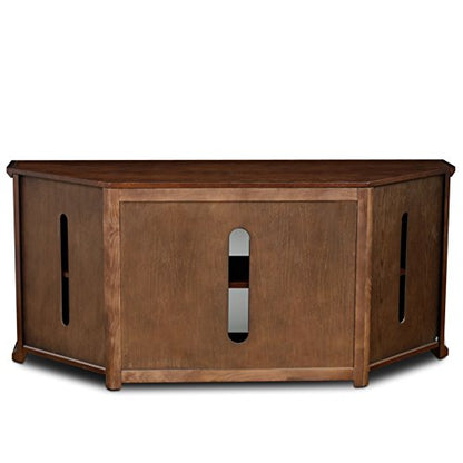Riley Corner TV Stand 60 in, Burnished Oak, Solid Wood, Beveled Tempered Glass, Blackened Hardware, Adjustable Shelf, Easy Assembly, 56 in L x 20 in W x 25 in H, Item 80386