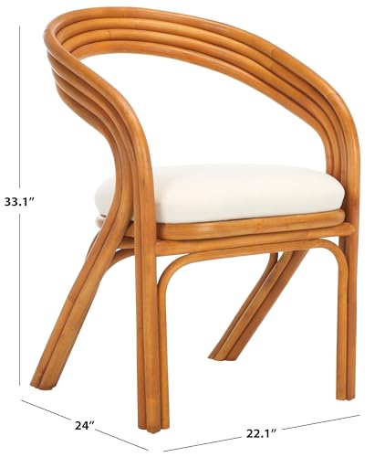 SAFAVIEH Couture Collection Jennabrook Tropical Coastal Natural Rattan/White Linen Cushion Dining Chair (Fully Assembled)