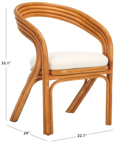 SAFAVIEH Couture Collection Jennabrook Tropical Coastal Natural Rattan/White Linen Cushion Dining Chair (Fully Assembled)
