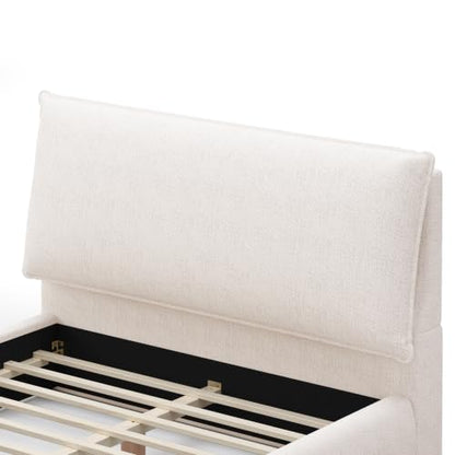 Chenille Upholstered Platform Bed with Oversized Pillow Headboard, view 7