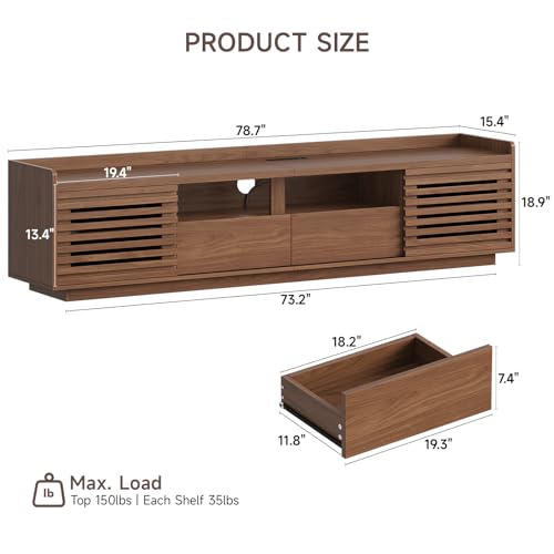78.7"TV Stand for TV Up to 85",Mid-Century Modern TV Console Walnut, view 3