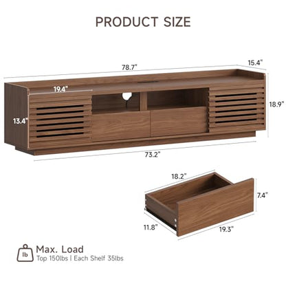78.7"TV Stand for TV Up to 85",Mid-Century Modern TV Console Walnut, view 3
